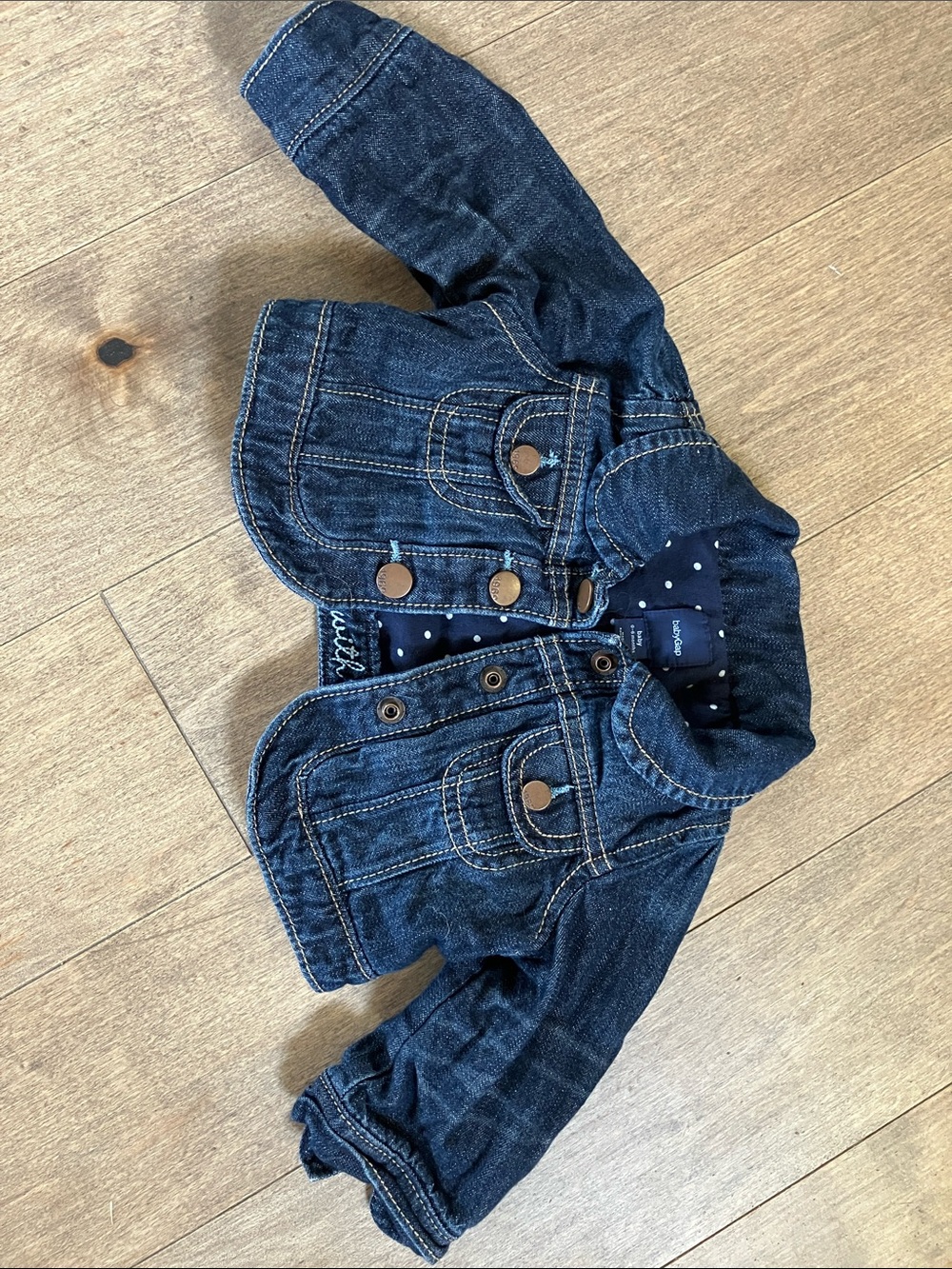 GAP Dark Blue Kids Denim Jacket with Polka Dot Lining